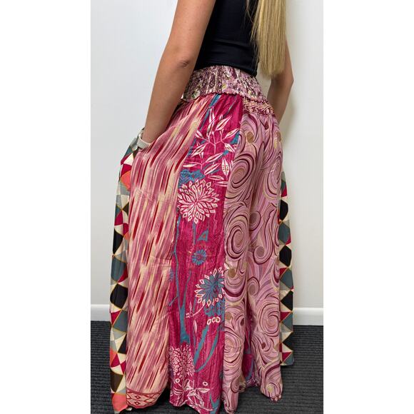 Mixed-print wide-leg trousers- One Size 100% Silk - Picture 2 of 6